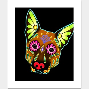 German Shepherd in Brown - Day of the Dead Sugar Skull Dog Posters and Art